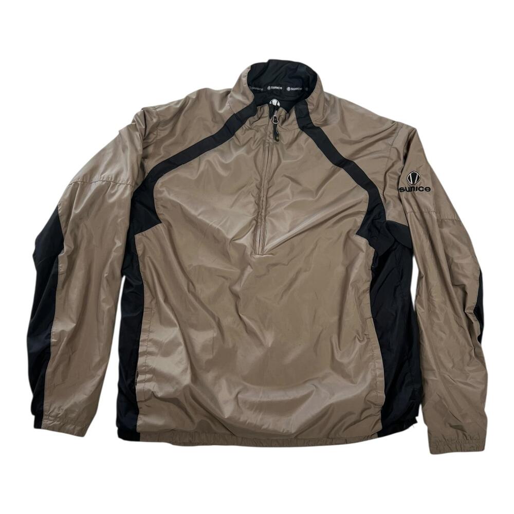 Sunice Weather Jacket Mens Large Beige Black Pullover Golf Windbreaker 1/2 Zip